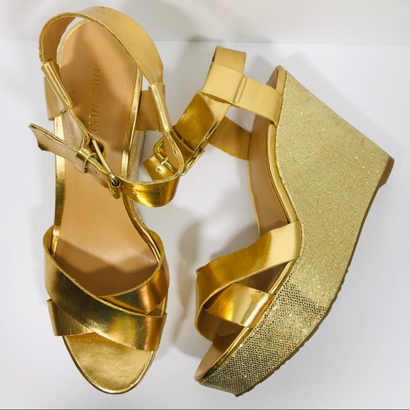 nine west gold wedges